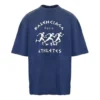 Balenciaga SS21 löpartröja för män med mönstertryck och logotyp, lös passform, kortärmad, blå 641614TJVK64866