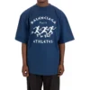 Balenciaga SS21 löpartröja för män med mönstertryck och logotyp, lös passform, kortärmad, blå 641614TJVK64866