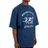 Balenciaga SS21 löpartröja för män med mönstertryck och logotyp, lös passform, kortärmad, blå 641614TJVK64866