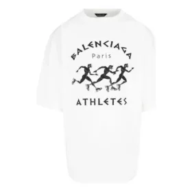Balenciaga SS21 maratonlöpningsmönster med tryckt logotyp, kortärmad vit herrtröja 641614TJVK69040