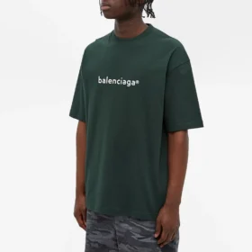 Balenciaga-tröja för män med alfabetmönster, rund hals och korta ärmar, grön 612966TIV543011