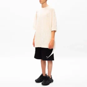 Balenciaga-tröja för män med broderat logo, rund hals och korta ärmar, krämvit 641614TJV829757