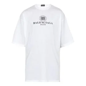 Balenciaga-tröja för män med logotryck, rund hals och korta ärmar, vit 556150TYK239000