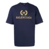 Balenciaga-tröja för män med logotyp, rund hals och korta ärmar, marinblå 535622TAV044128