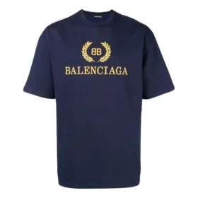 Balenciaga-tröja för män med logotyp, rund hals och korta ärmar, marinblå 535622TAV044128