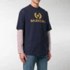 Balenciaga-tröja för män med logotyp, rund hals och korta ärmar, marinblå 535622TAV044128
