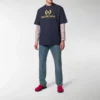 Balenciaga-tröja för män med logotyp, rund hals och korta ärmar, marinblå 535622TAV044128