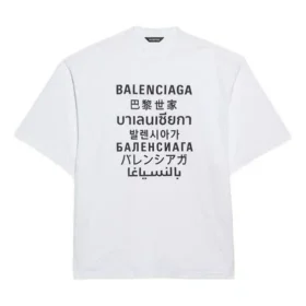 Balenciaga-tröja för män med texttryck, rund hals och korta ärmar, vit 641614TJVI39040