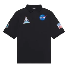Balenciaga x NASA Crossover FW21 – enfärgad pikétröja i bomull med rymdtryck för män, svart 662493TKVG11070