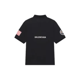 Balenciaga x NASA Crossover FW21 – enfärgad pikétröja i bomull med rymdtryck för män, svart 662493TKVG11070