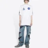 Balenciaga x NASA Crossover FW21 för män, lös passform, rund hals, korta ärmar, vit 651795TKVD79040