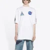 Balenciaga x NASA Crossover FW21 för män, lös passform, rund hals, korta ärmar, vit 651795TKVD79040