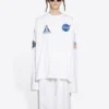 Balenciaga x NASA Crossover Space Printing – långärmad tröja med rund hals för män, vit, 662496TKVD79040
