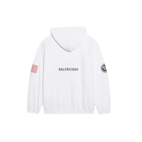 Balenciaga x NASA FW21 Crossover Logo bomullströja med huva, lös passform och långa ärmar för män, vit 651799TKVD89040