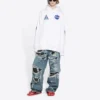 Balenciaga x NASA FW21 Crossover Logo bomullströja med huva, lös passform och långa ärmar för män, vit 651799TKVD89040