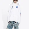 Balenciaga x NASA FW21 Crossover Logo bomullströja med huva, lös passform och långa ärmar för män, vit 651799TKVD89040