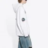 Balenciaga x NASA FW21 Crossover Logo bomullströja med huva, lös passform och långa ärmar för män, vit 651799TKVD89040