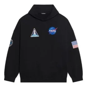Balenciaga x NASA FW21 Crossover Logo Cotton Classic för män, huvtröja, lös passform, långa ärmar, svart 651799TKVD81070