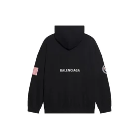 Balenciaga x NASA FW21 Crossover Logo Cotton Classic för män, huvtröja, lös passform, långa ärmar, svart 651799TKVD81070