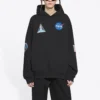Balenciaga x NASA FW21 Crossover Logo Cotton Classic för män, huvtröja, lös passform, långa ärmar, svart 651799TKVD81070