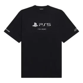 Balenciaga x PlayStation-samarbete: PS5-tröja med alfabetiskt geometriskt mönster, kortärmad, unisex, svart 651795TKVF31070