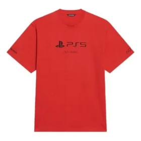 Balenciaga x PlayStation samarbetskollektion FW21 PS5 med alfabetiskt geometriskt mönster, kortärmad unisex-tröja, röd 651795TKVF36552