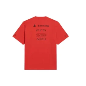 Balenciaga x PlayStation samarbetskollektion FW21 PS5 med alfabetiskt geometriskt mönster, kortärmad unisex-tröja, röd 651795TKVF36552
