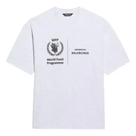 Balenciaga x WFP 1:a generationens crossover-tröja med tryckt logotyp, rund hals och korta ärmar för män, grå 612966THV841167
