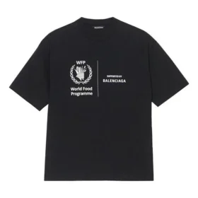 Balenciaga x WFP 1:a generationens crossover-tröja med tryckt logotyp, rund hals och korta ärmar för män, svart 612966THV841000