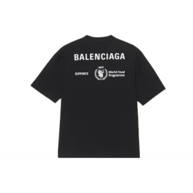 Balenciaga x WFP 1:a generationens crossover-tröja med tryckt logotyp, rund hals och korta ärmar för män, svart 612966THV841000