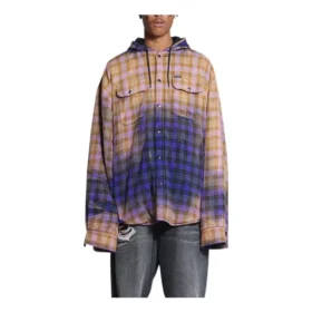Blekad rutig långärmad hoodie ”Purple Beige” 699223TMM095212