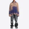 Blekad rutig långärmad hoodie ”Purple Beige” 699223TMM095212