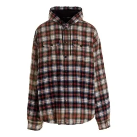 Blekad rutig långärmad hoodie ”Red White Black” 699223TMM059783