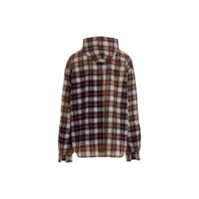 Blekad rutig långärmad hoodie ”Red White Black” 699223TMM059783