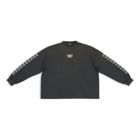 Broderad tröja med rund hals och BB-tryck på ärmen ”Washed Black White” 699191TMVG79034