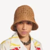 Buckethat i raffia för damer i beige