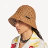 Buckethat i raffia för damer i beige