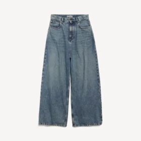 Dammjeans med lågt grenparti i smutsigt vintageblått