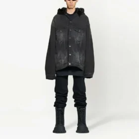 Denim-jackor med huva och knappar i blekt utseende ”Black” 724653TNW541129