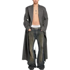 Dubbelknäppt rutig kappa ”Black Grey” 704488TMU021070