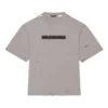 Enfärgad med alfabettryck, hål, rund hals, korta ärmar, unisex, grå 661715TKVD58174