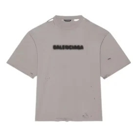 Enfärgad med alfabettryck, hål, rund hals, korta ärmar, unisex, grå 661715TKVD58174