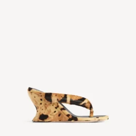Gaeta-tångsandal med kilklack för damer i leopardmönster