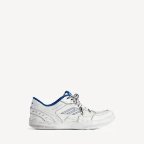 Hamptons-sneakers för herr i slitet utseende, i vitt/mörkblått/grått
