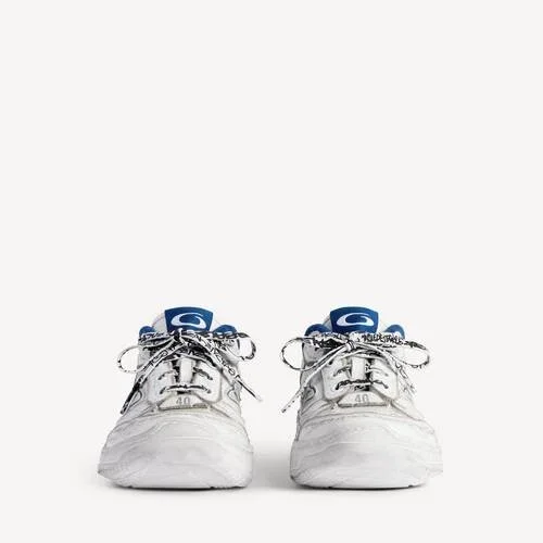 Hamptons-sneakers för herr i slitet utseende, i vitt/mörkblått/grått Hamptons-sneakers för herr i slitet utseende, i vitt/mörkblått/grått