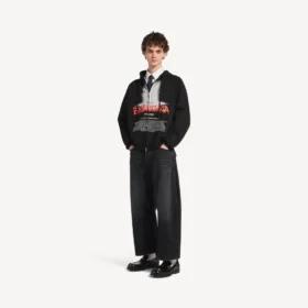 Herr-luvtröja med dragkedja i oversized-modell från The Door i svart