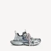 Herr-Sneakers i storlek 3XL med delat logo-mönster i vitt/marinblått/grått