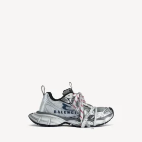 Herr-Sneakers i storlek 3XL med delat logo-mönster i vitt/marinblått/grått