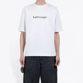 Herrtröja med Balenciaga-logotryck, mysig, kortärmad, vit 612966TIV549040