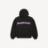 Huvtröja för herr med dragkedja, DIY Balenciaga-motiv på ryggen och normal passform, i svart Huvtröja för herr med dragkedja, DIY Balenciaga-motiv på ryggen och normal passform, i svart